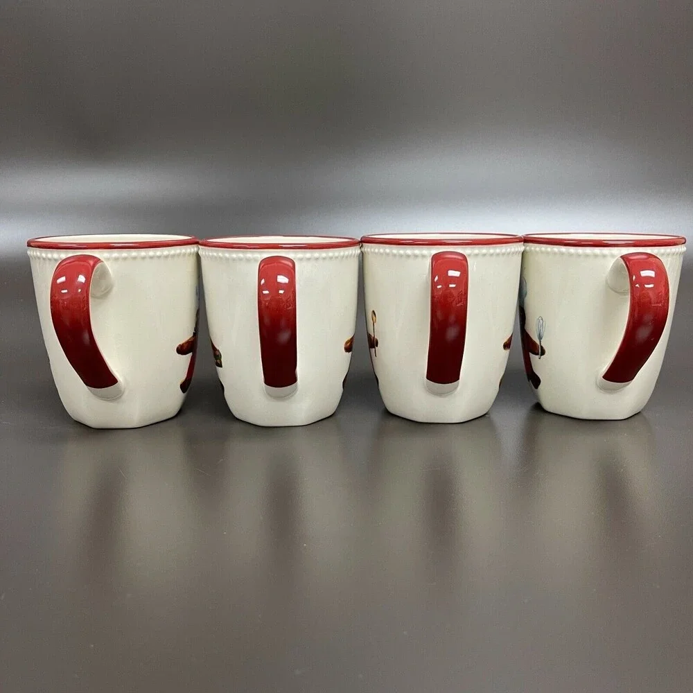 Williams Sonoma Gingerbread Chef Mugs Cups Earthenware Dishwasher Safe Lot of 4
